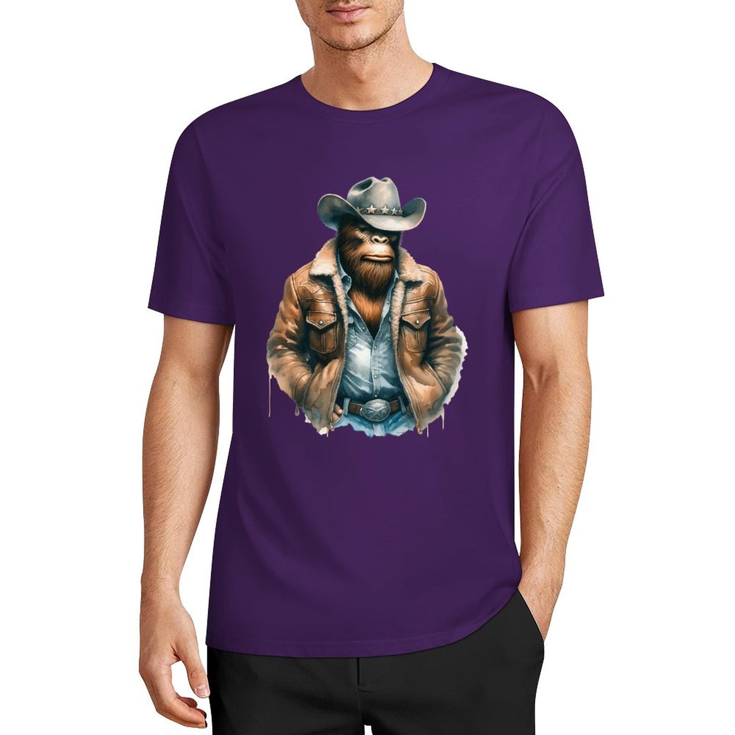 Bigfoot - Sasquatch Cowboy Short Sleeve Cotton T-Shirt