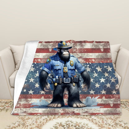 Bigfoot Sasquatch Police Officer, Soft Flannel Blanket
