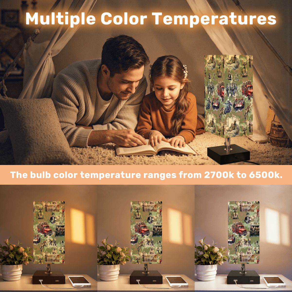 Zombie, Square Table Lamp with USB Ports, Charger