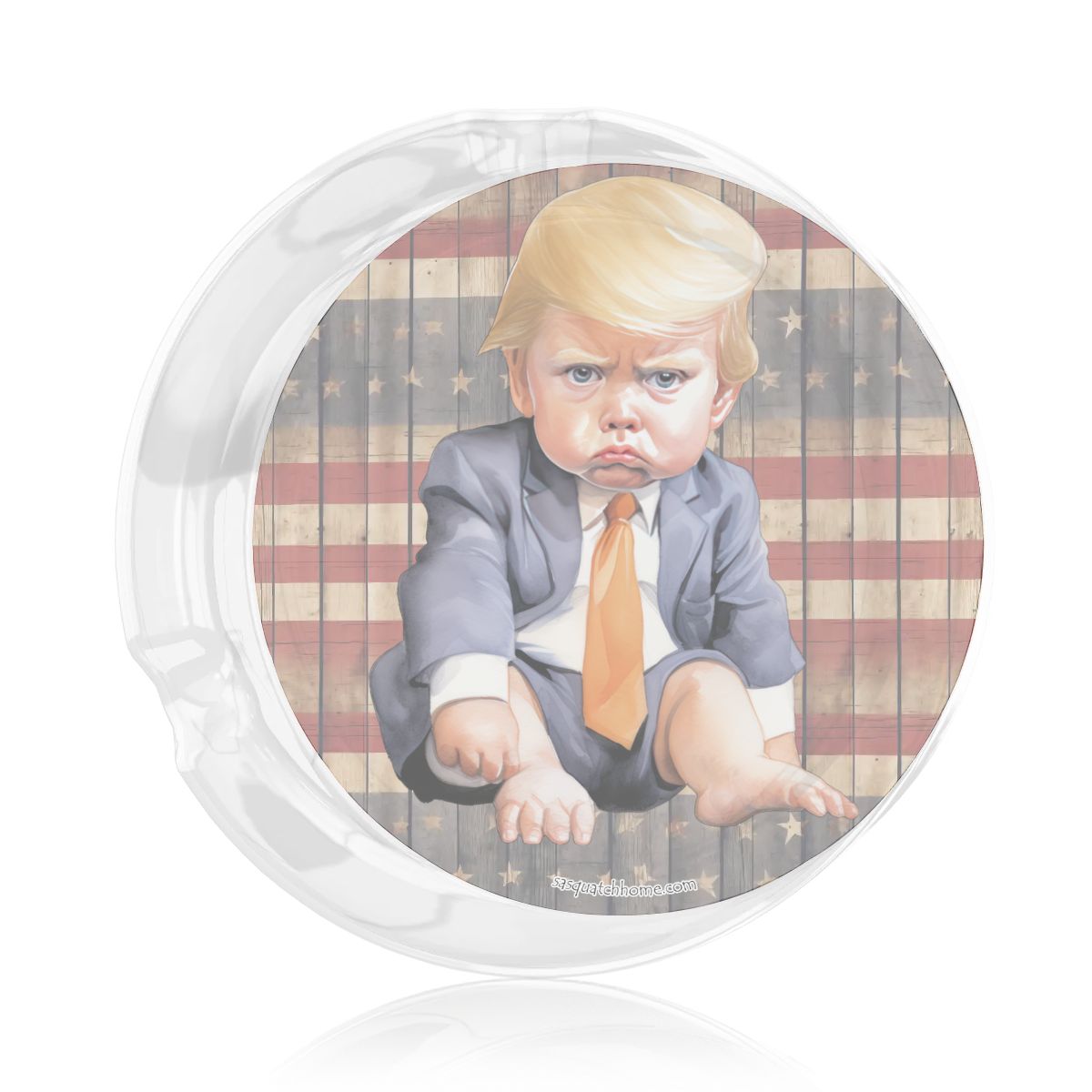 3 .3" Round, Lead Free Glass Ashtray - Baby Trump