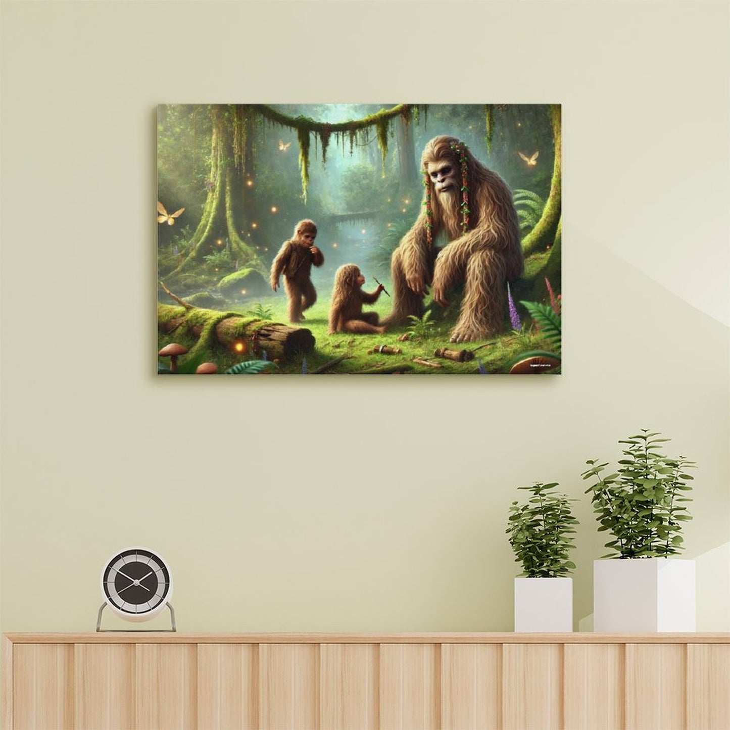 Bigfoot Sasquatch Family Image - Vintage Framed Canvas Art - 2 Sizes – Made in the USA