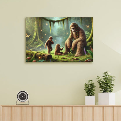 Bigfoot Sasquatch Family Image - Vintage Framed Canvas Art - 2 Sizes – Made in the USA