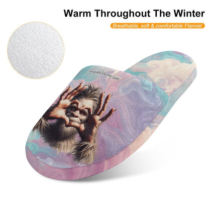Bigfoot Sasquatch Heart Hands, Flannel Children's Cotton Slippers