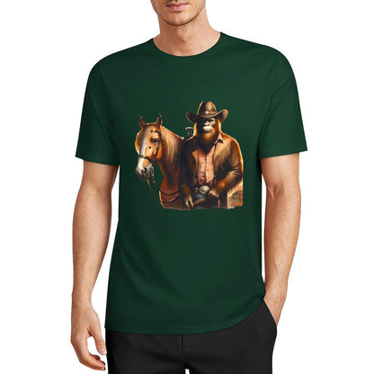Bigfoot - Sasquatch Cowboy w Horse Short Sleeve Cotton T-Shirt