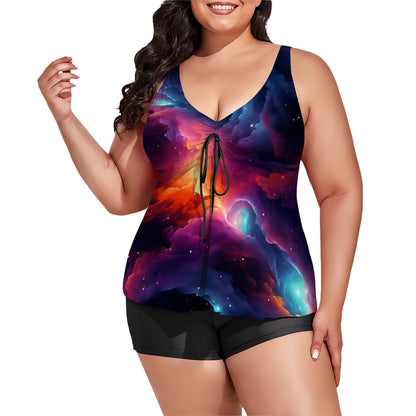 12 Galaxy, Outer Space Designs, Plus Sized Women’s Two Piece Tankini Swimsuit