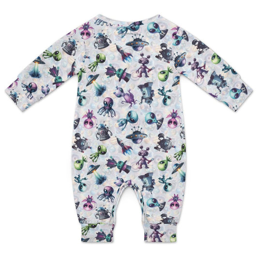 6 Alien Designs, Long Sleeve Baby / Toddler Romper, Faux Cotton