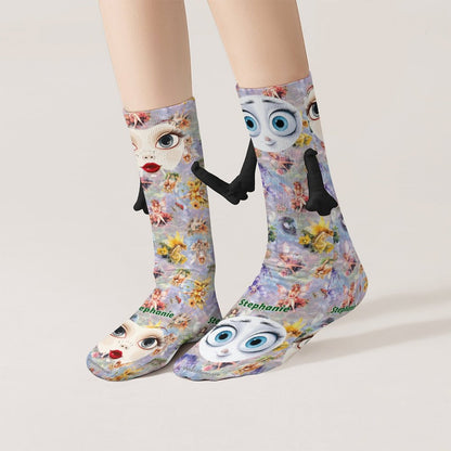 Girl Faces, Magnetic Holding Hands Funny Socks – PERSONALIZE FREE