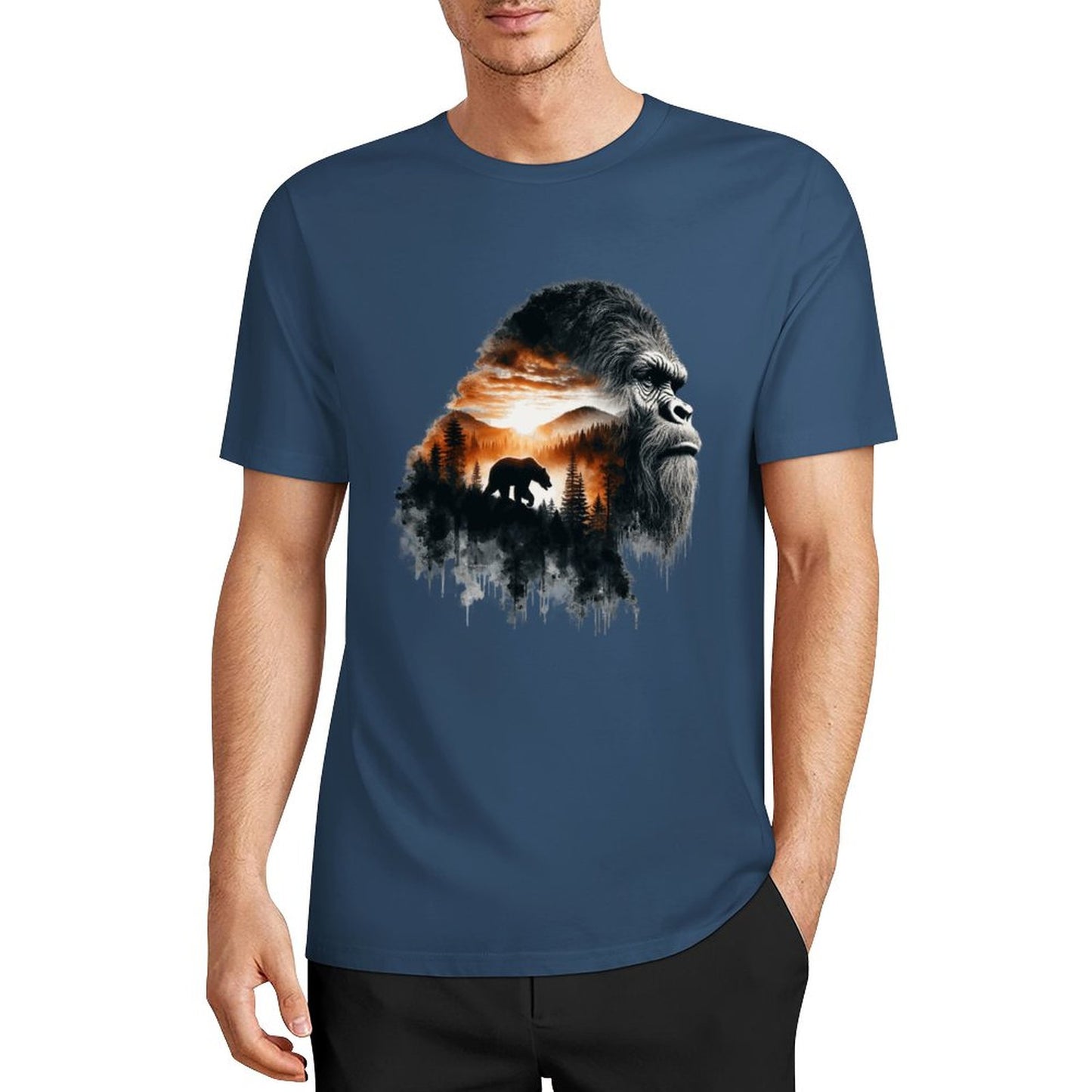 Bigfoot - Sasquatch Scenery Short Sleeve Cotton T-Shirt