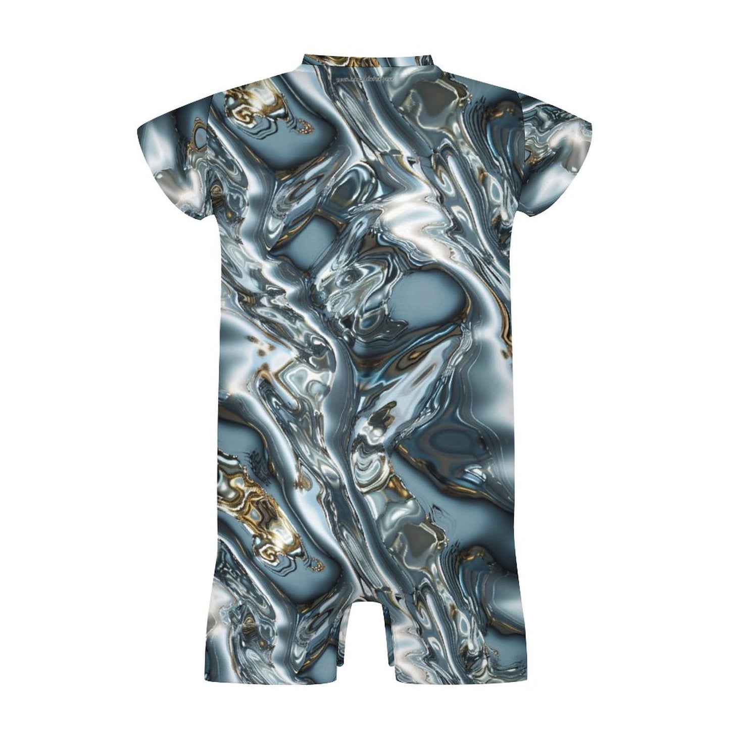 Baby Dragon on Silver Waves, Faux Cotton Short Sleeve Baby Bodysuit Romper