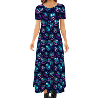 Cheshire Cat Crew Neck Short Sleeve Maxi Dress