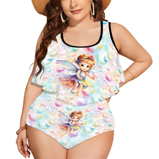 Fairy, Plus Size Women Bikini Flowy, Ruffle Top Swimsuit