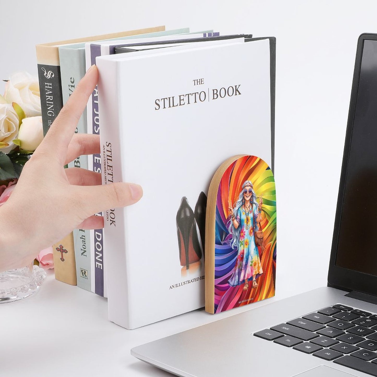 Hippie Lady, Wood Bookends