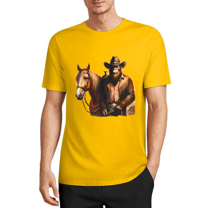 Bigfoot - Sasquatch Cowboy w Horse Short Sleeve Cotton T-Shirt