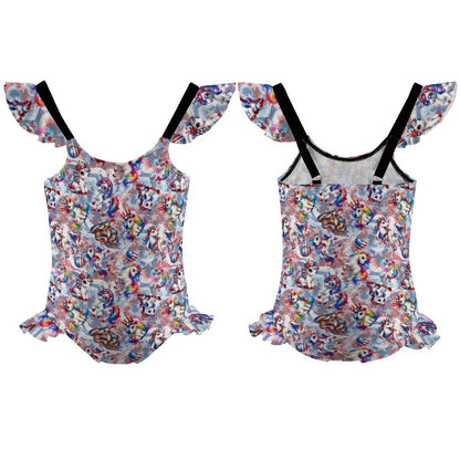 8 Patriot Designs, Girls One-Piece Summer Swimsuit, Ruffle Shoulder