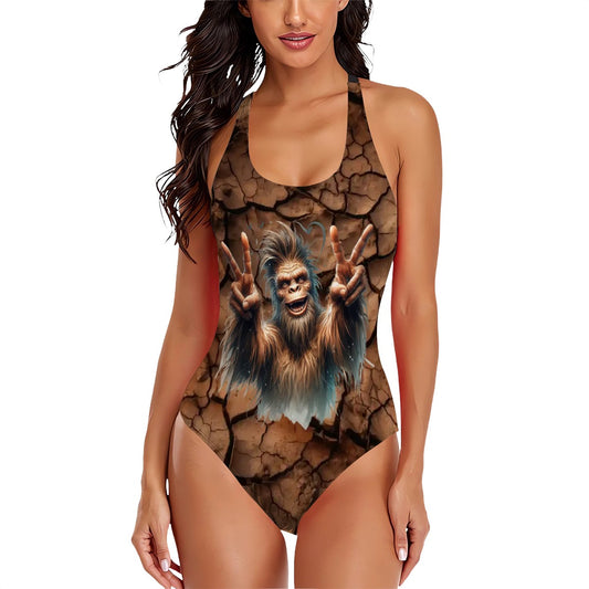 Sassy Sasquatch, bigfoot Cross-Back One Piece Swimsuit