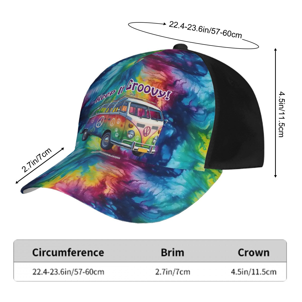 Hippie Bus "Keep it groovy", Baseball Cap, Hat, Polyester Twill