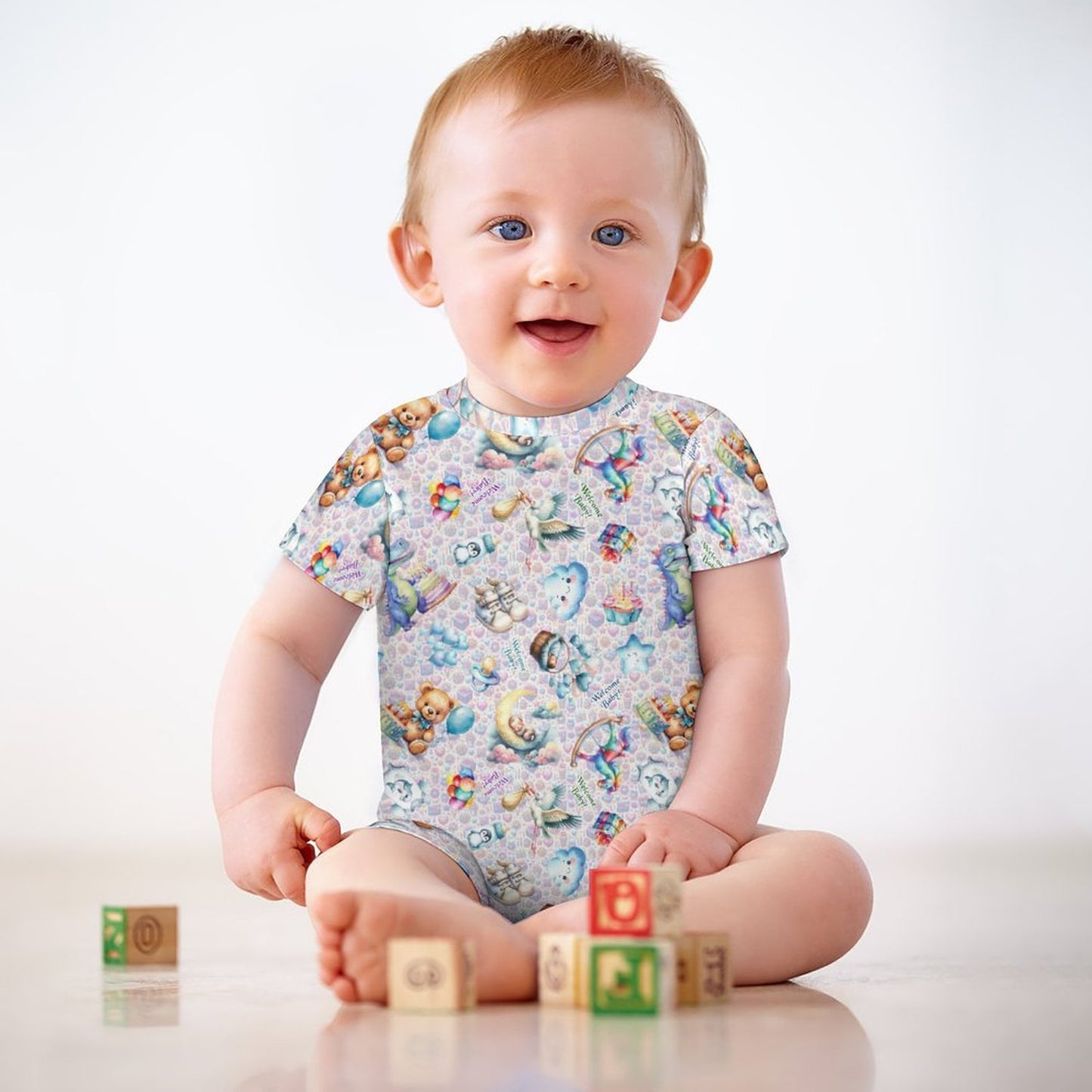 Welcome Baby, Faux Cotton Short Sleeve Baby Bodysuit Romper