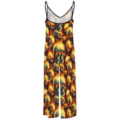 Flaming Skulls, Casual Jumpsuits for Women