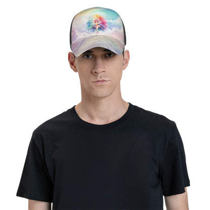 Fairy on Rainbow Clouds Baseball Cap, Polyester Twill