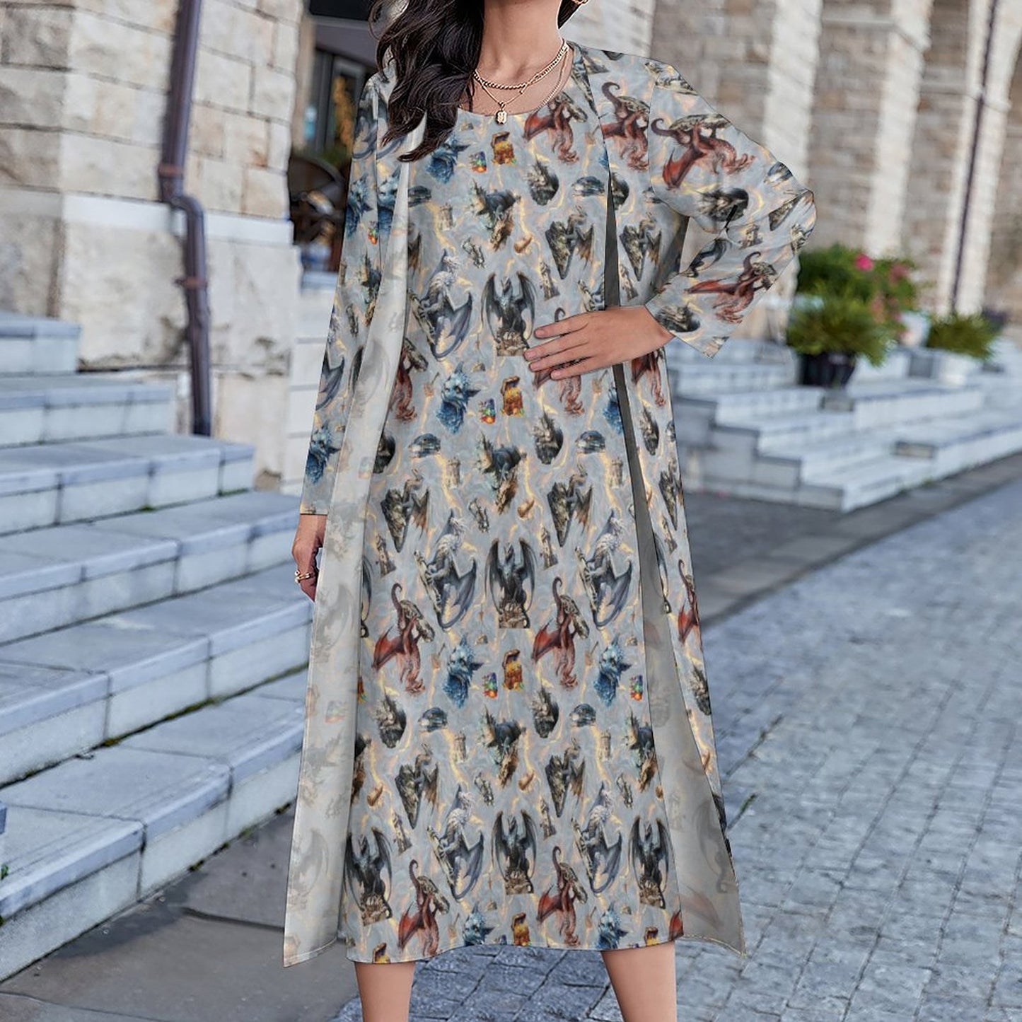 10 Misc Designs Women’s Long Dress with Cardigan