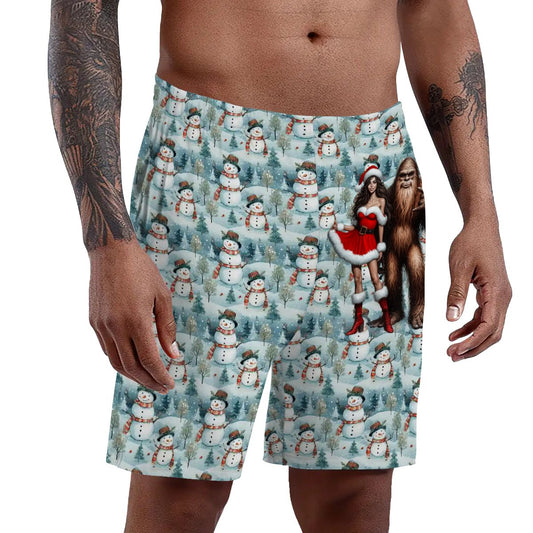 Naughty Bigfoot / Sasquatch, Men’s Polyester, pocketed, pajama Shorts