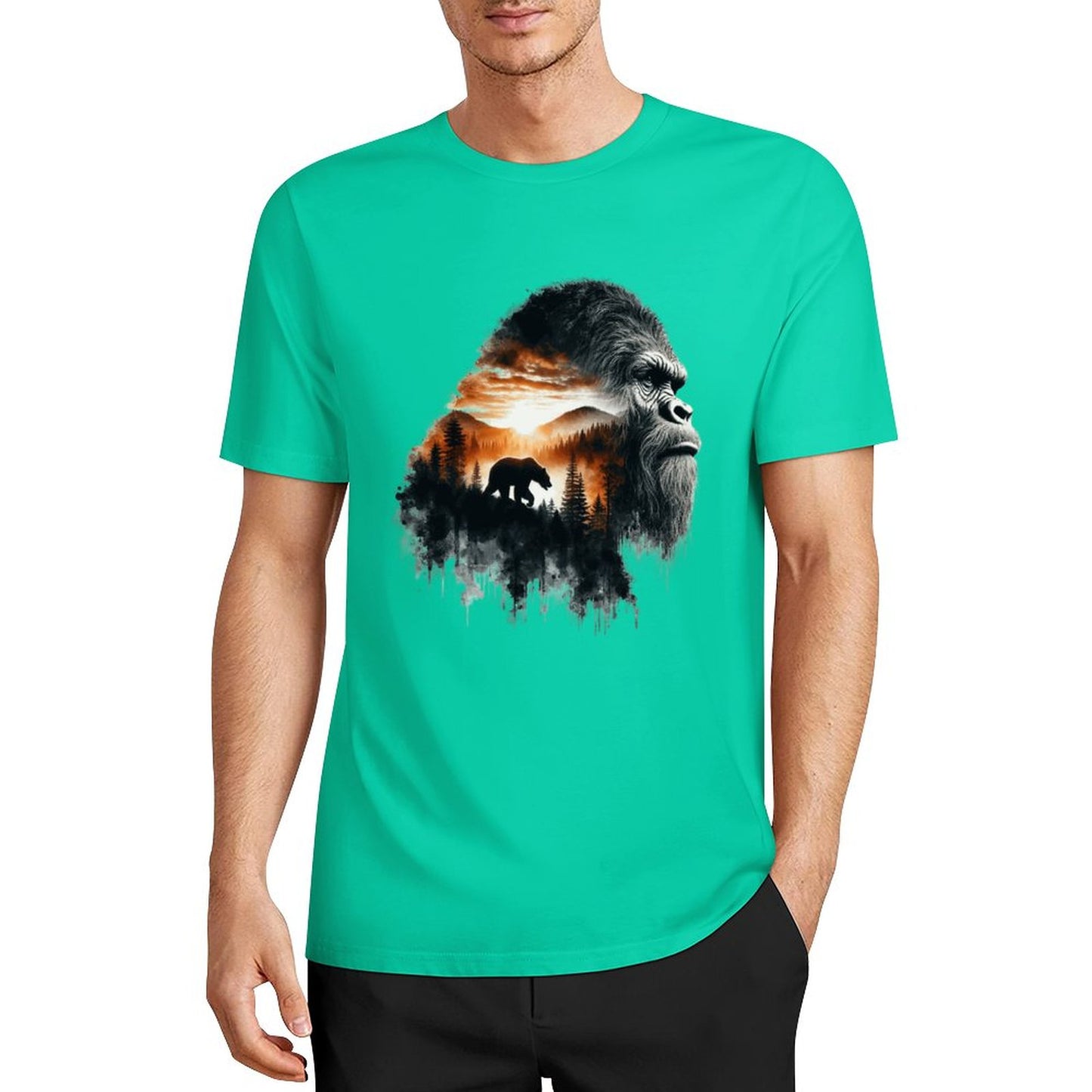 Bigfoot - Sasquatch Scenery Short Sleeve Cotton T-Shirt