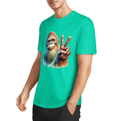 Bigfoot - Sasquatch Peace Sign Short Sleeve Cotton T-Shirt