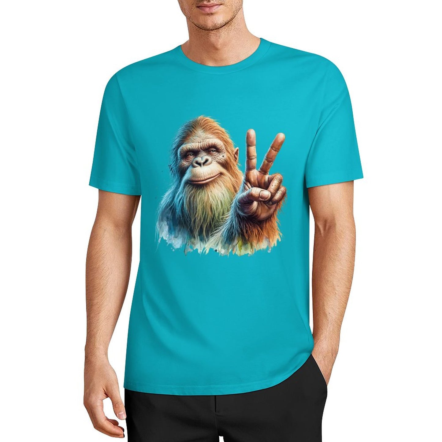 Bigfoot - Sasquatch Peace Sign Short Sleeve Cotton T-Shirt