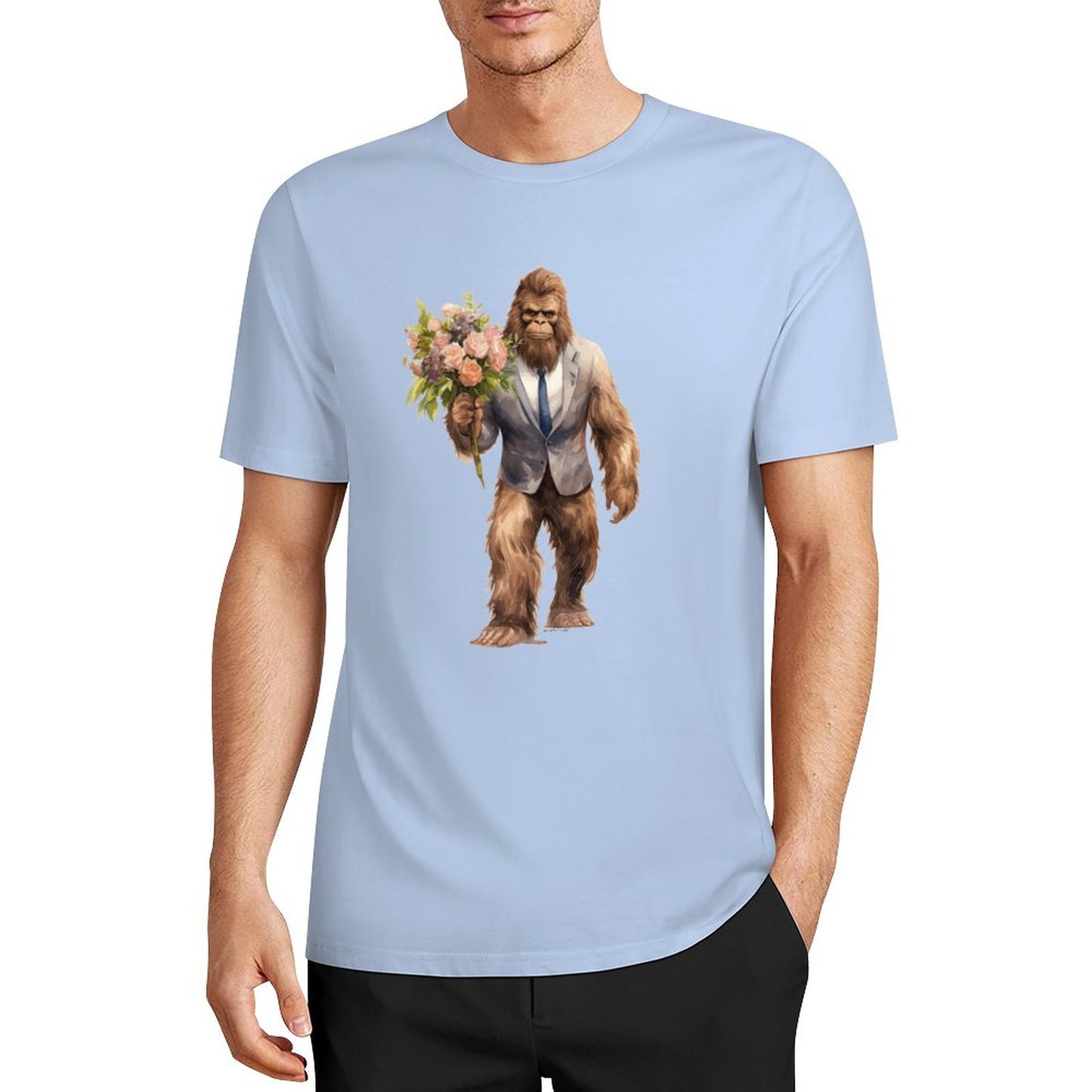 Bigfoot - Sasquatch w Flowers Short Sleeve Cotton T-Shirt
