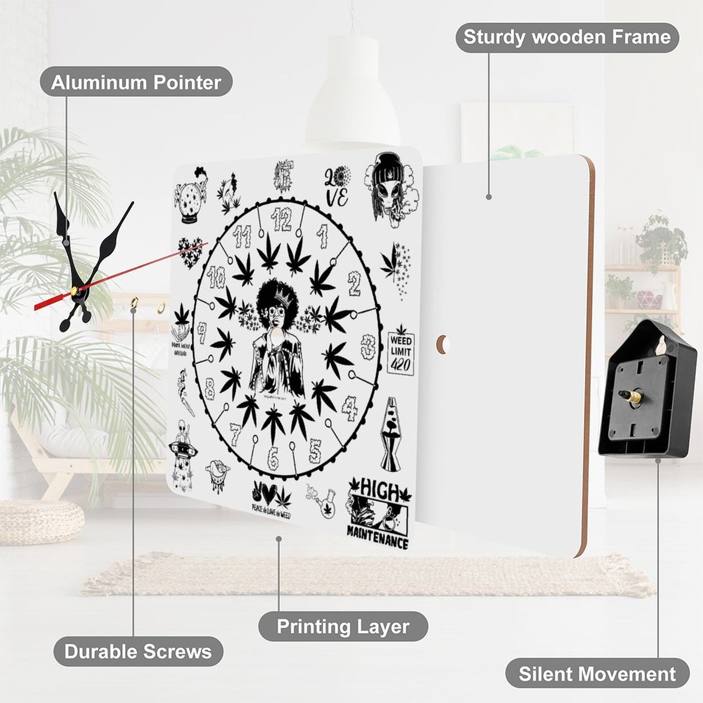 Marijuana Themed, Square Wall Clock