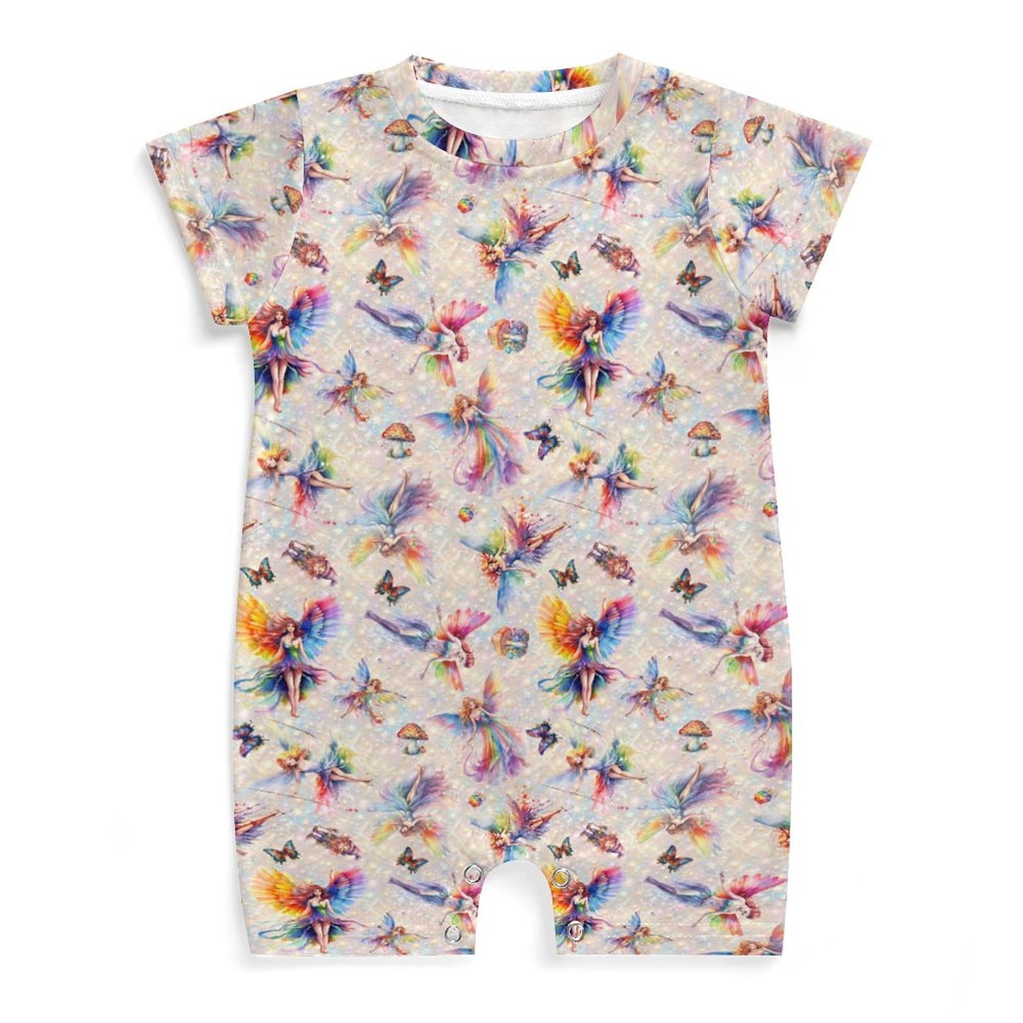 6 Fairy Designs, Faux Cotton Short Sleeve Baby Bodysuit Romper