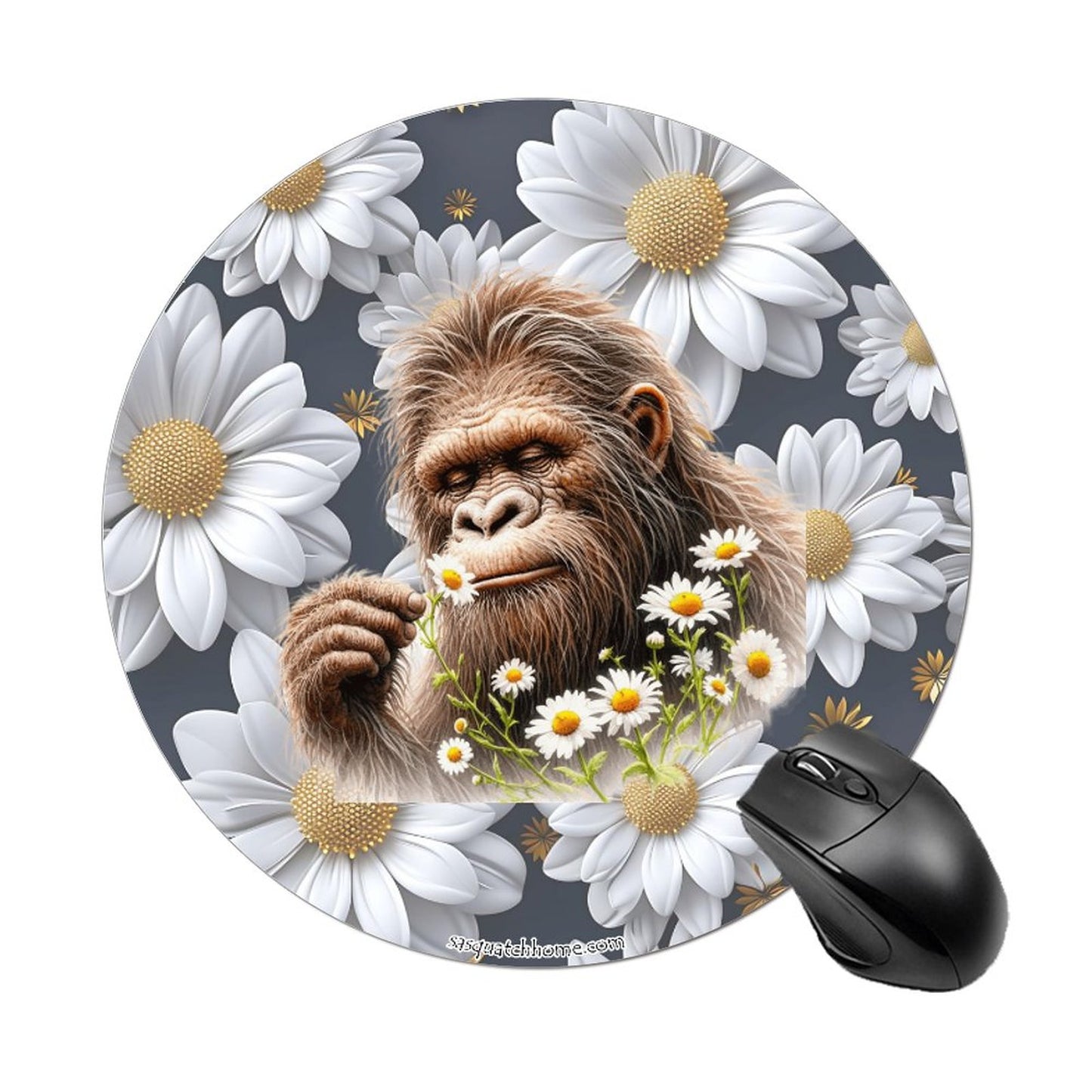 Sasquatch "Smell the Flowers" Round Mouse Pad