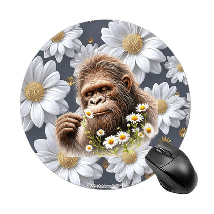 Sasquatch "Smell the Flowers" Round Mouse Pad