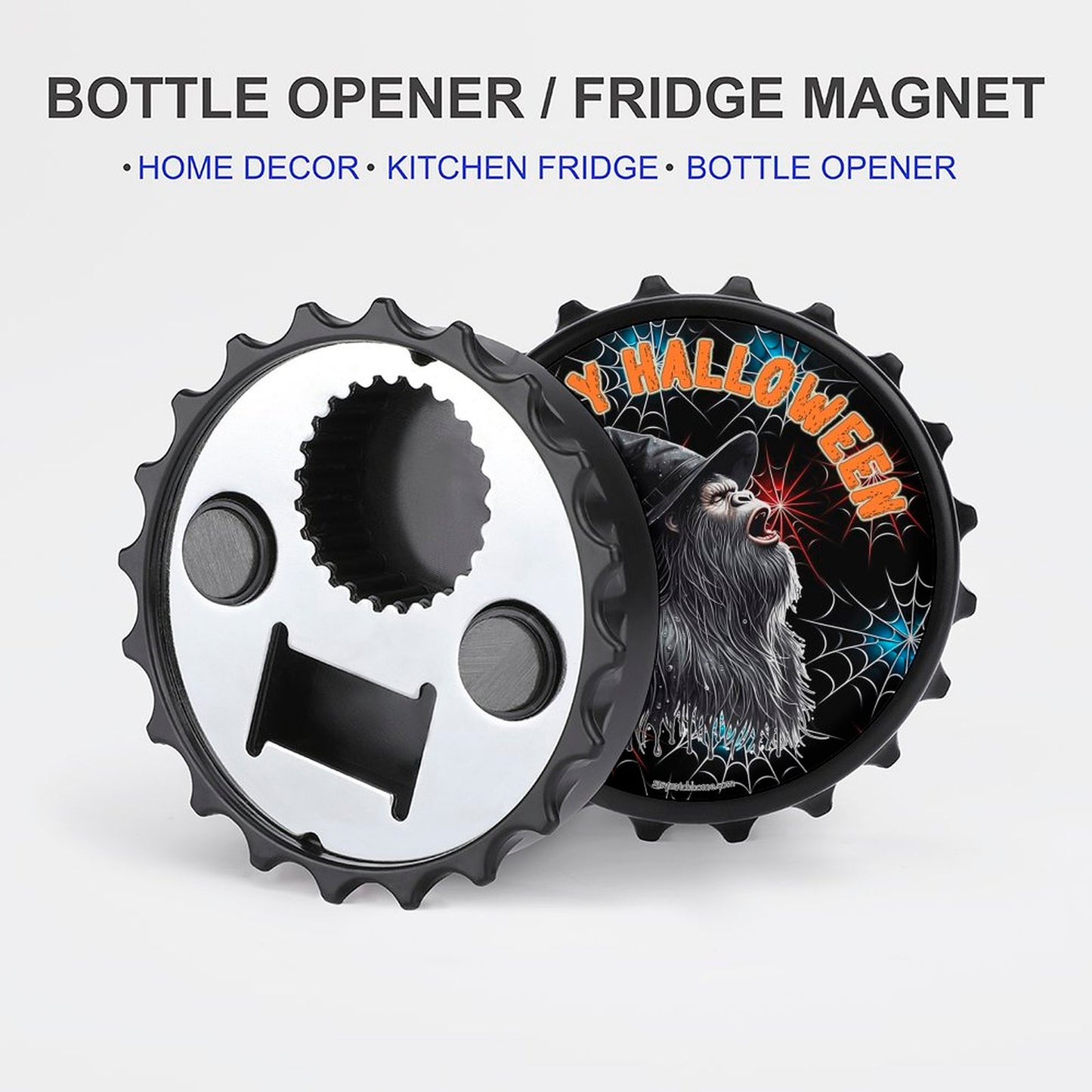 Bigfoot / Sasquatch "Happy Halloween", 3” Magnetic Can Opener / Coaster / Fridge Decor