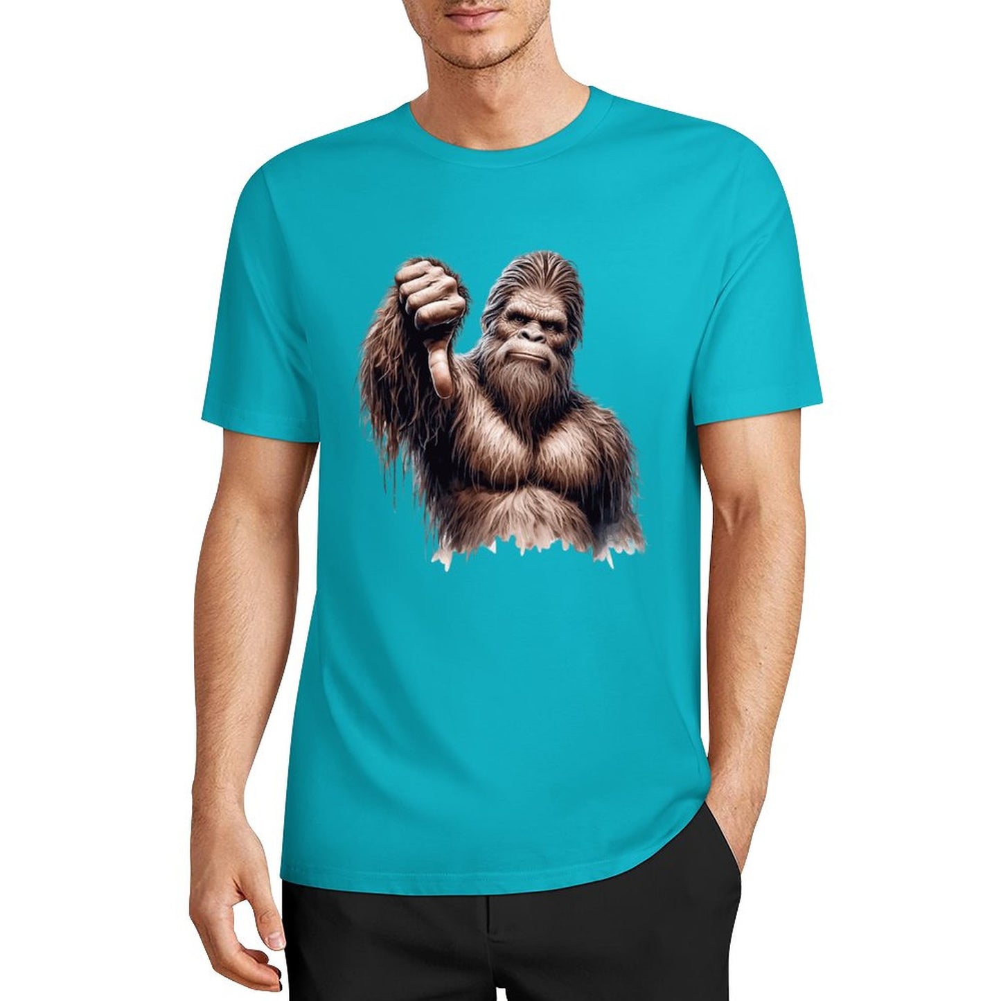 Bigfoot - Sasquatch Thumb Down Short Sleeve Cotton T-Shirt