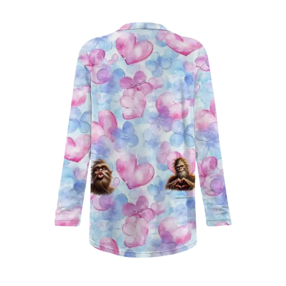 Bigfoot Sasquatch Love on Hearts, Women's Long-Sleeved Cardigan