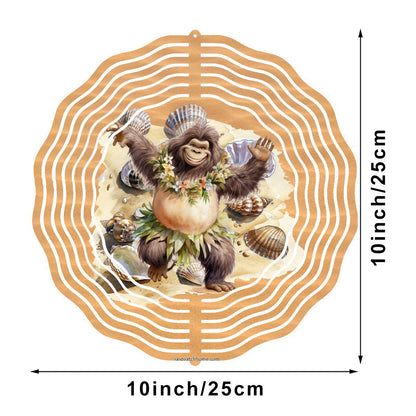 Houla Dancer Bigfoot, Sasquatch, US Made Hanging Metal 3D Wind Spinner, Ornament