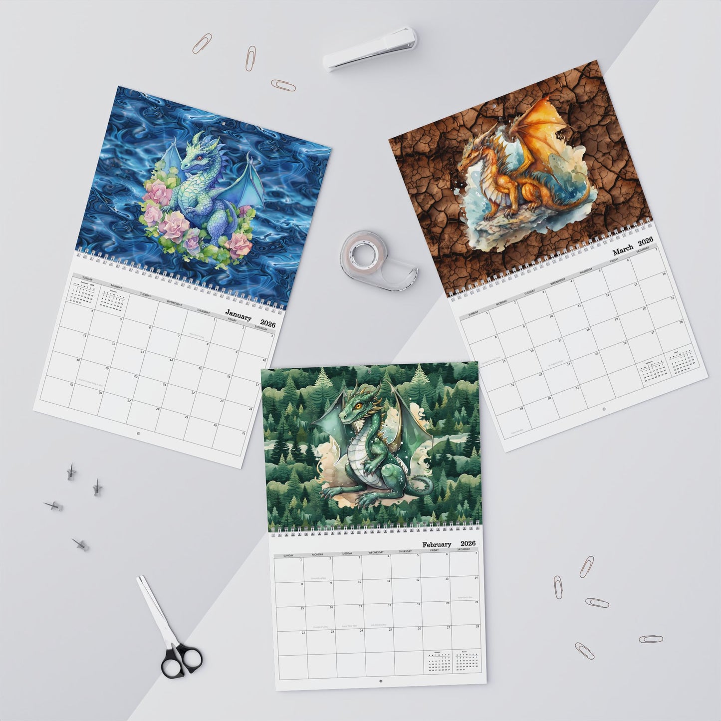 Dragons, 2026 8x11 inch Wall Calendar Personalize As Gift Home Decor, Gift for Holidays, Office Organization
