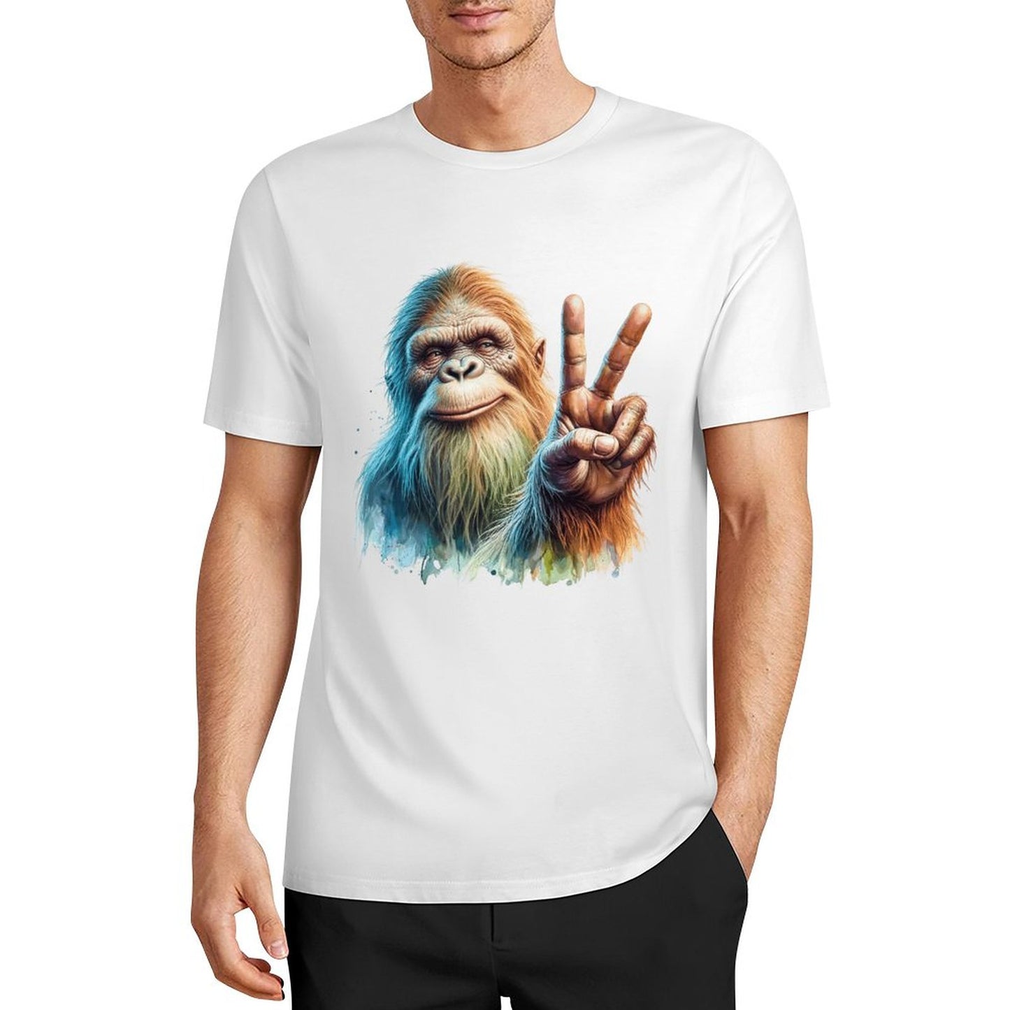 Bigfoot - Sasquatch Peace Sign Short Sleeve Cotton T-Shirt
