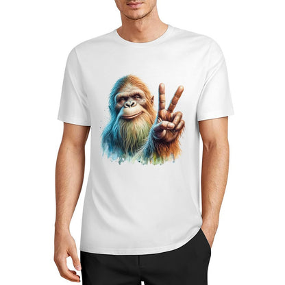 Bigfoot - Sasquatch Peace Sign Short Sleeve Cotton T-Shirt