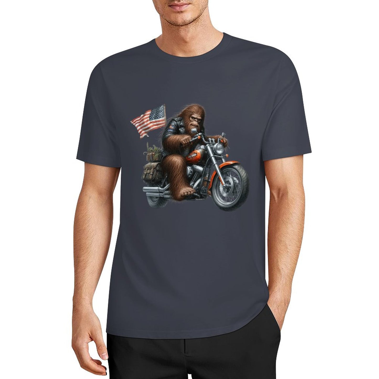 Bigfoot - Sasquatch on Motorcycle Short Sleeve Cotton T-Shirt