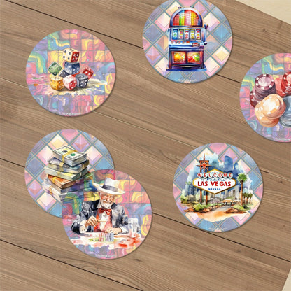Las Vegas, Gambling Theme, 6 Ceramic Coasters w metal stand