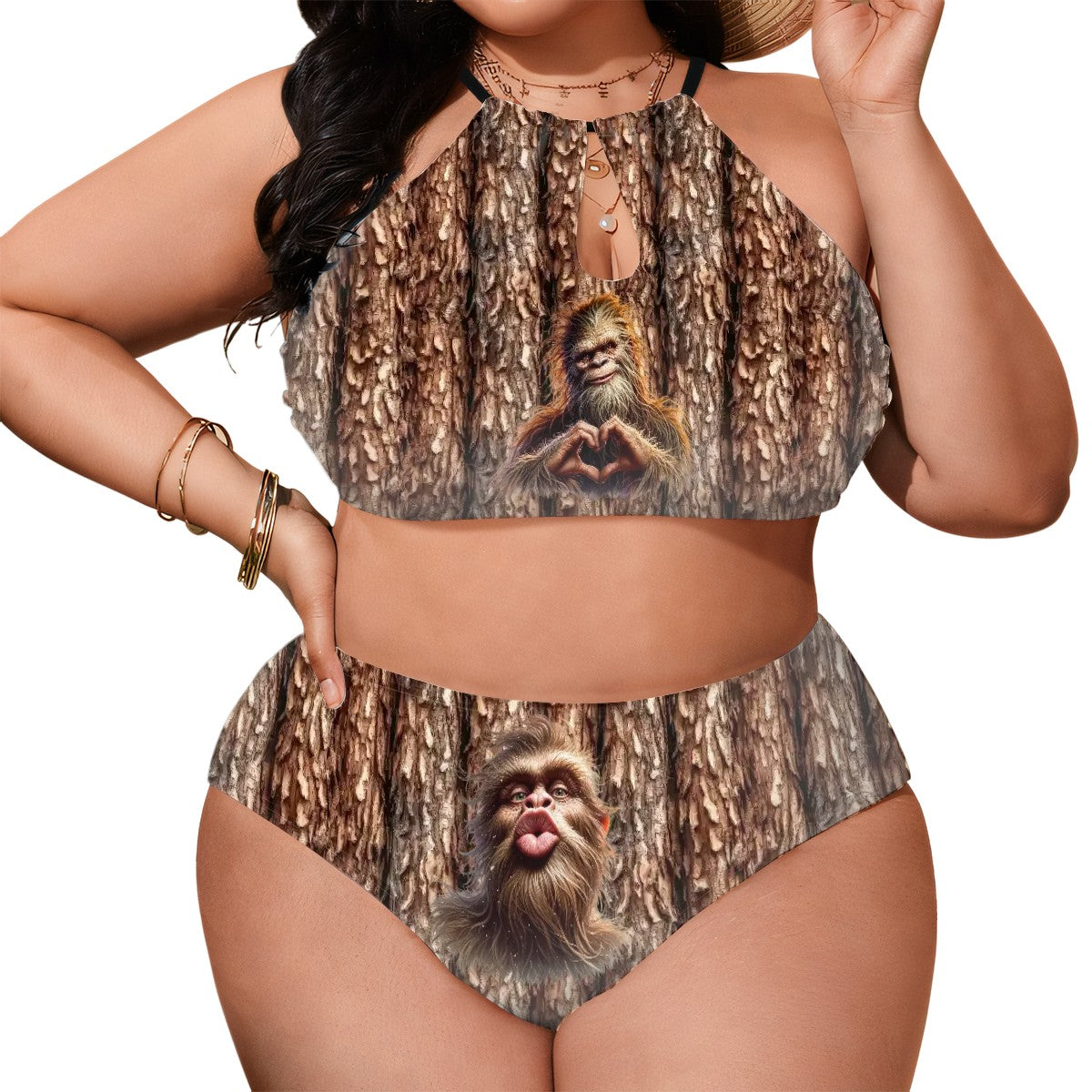 Bigfoot, Sasquatch Kissing, Plus Size High Waist Bikini