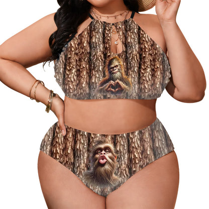 Bigfoot, Sasquatch Kissing, Plus Size High Waist Bikini