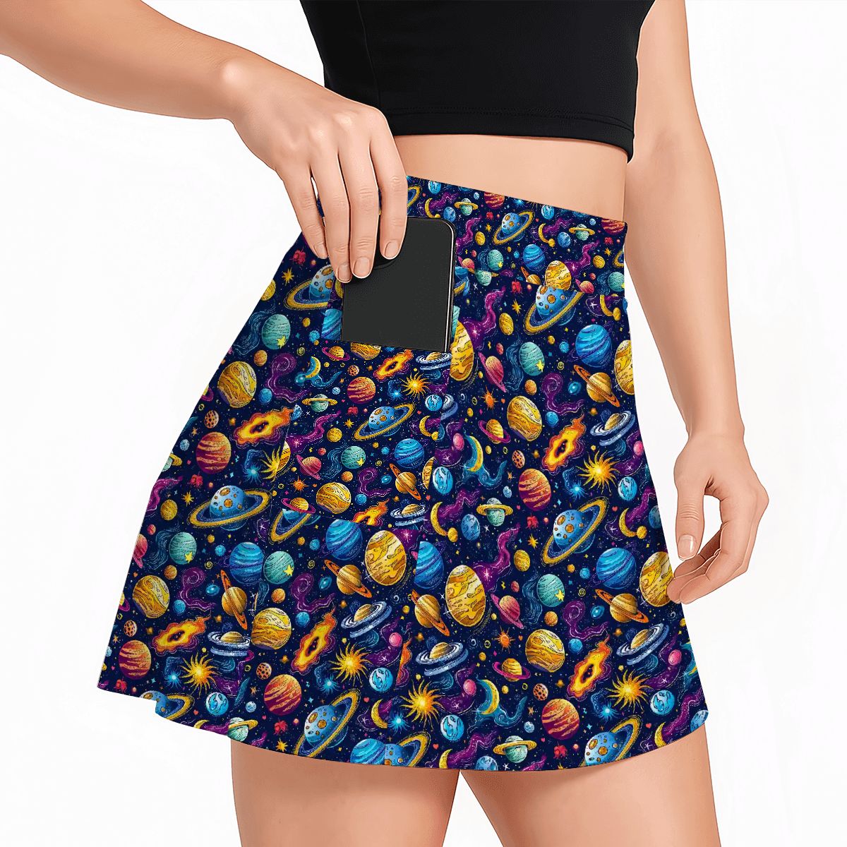 12 Galaxy / Outer Space Designs, Women’s Milk Silk Sports Skorts with Pockets
