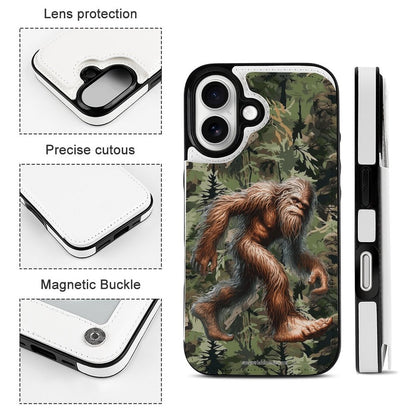 Bigfoot / Sasquatch in Woods, iPhone 16 Faux Leather Wallet Case