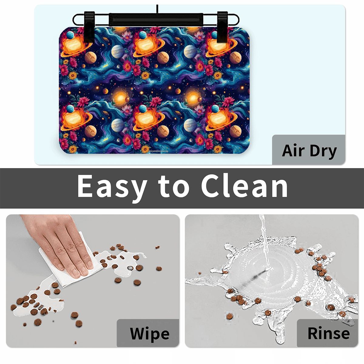 12 Galaxy / Outer Space Designs, Waterproof Pet Food Mat