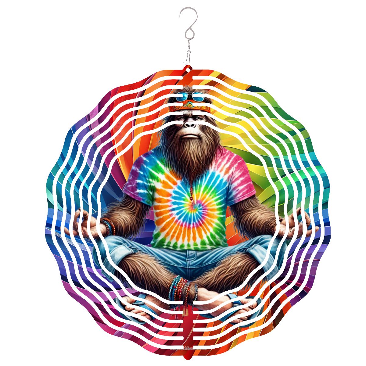 Hippie Bigfoot Sasquatch, US Made Hanging Metal 3D Wind Spinner, Ornament