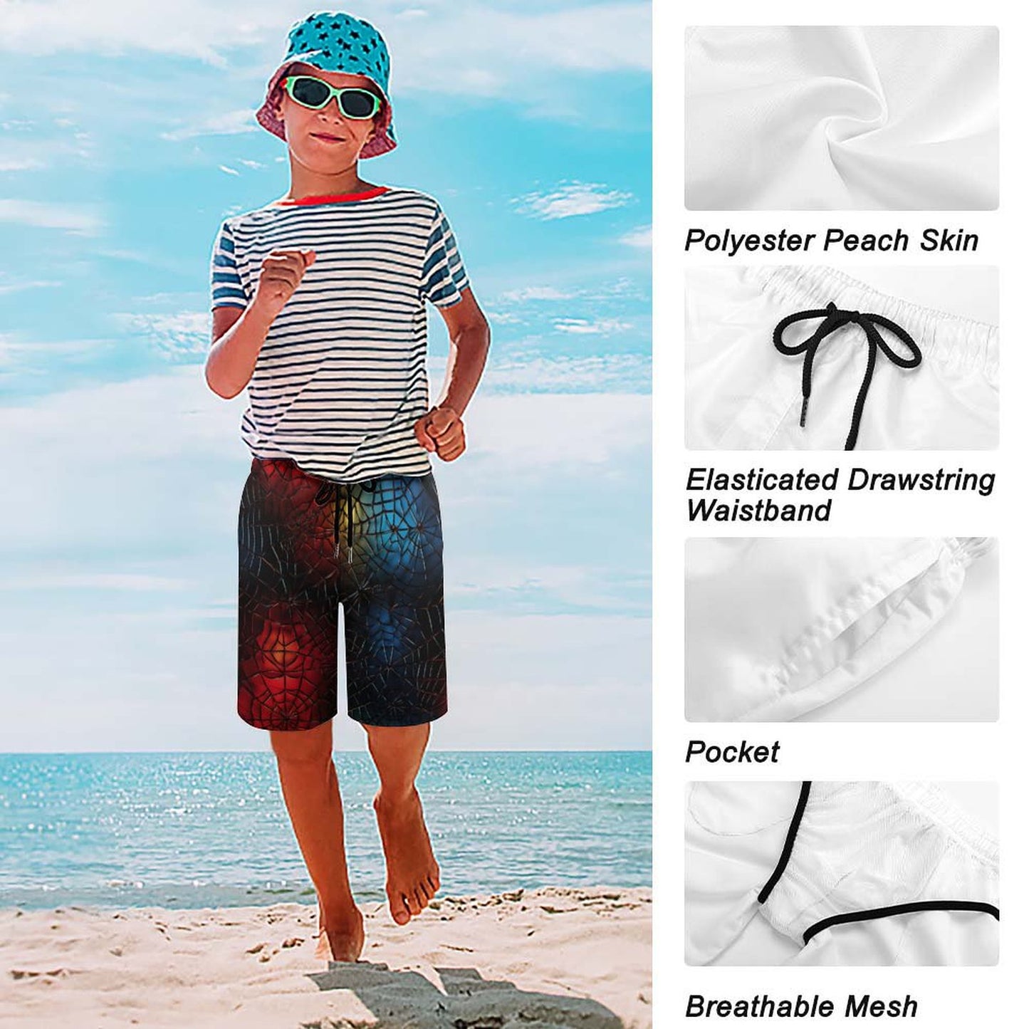Colorful Spider Webs. Children’s Beach Pants, Swim Shorts