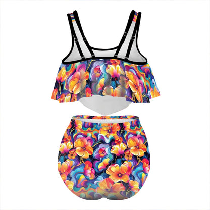 Hawian Bigfoot / Sasquatch, Plus Size Women Bikini Flowy, Ruffle Top Swimsuit